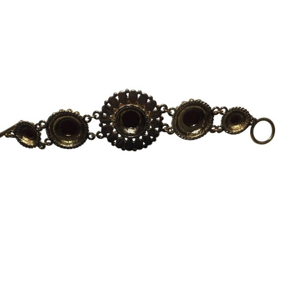 Gold-Tone Bracelet orange Cabochons Floral toggle clasp boho womens Jewelry - Picture 3 of 5